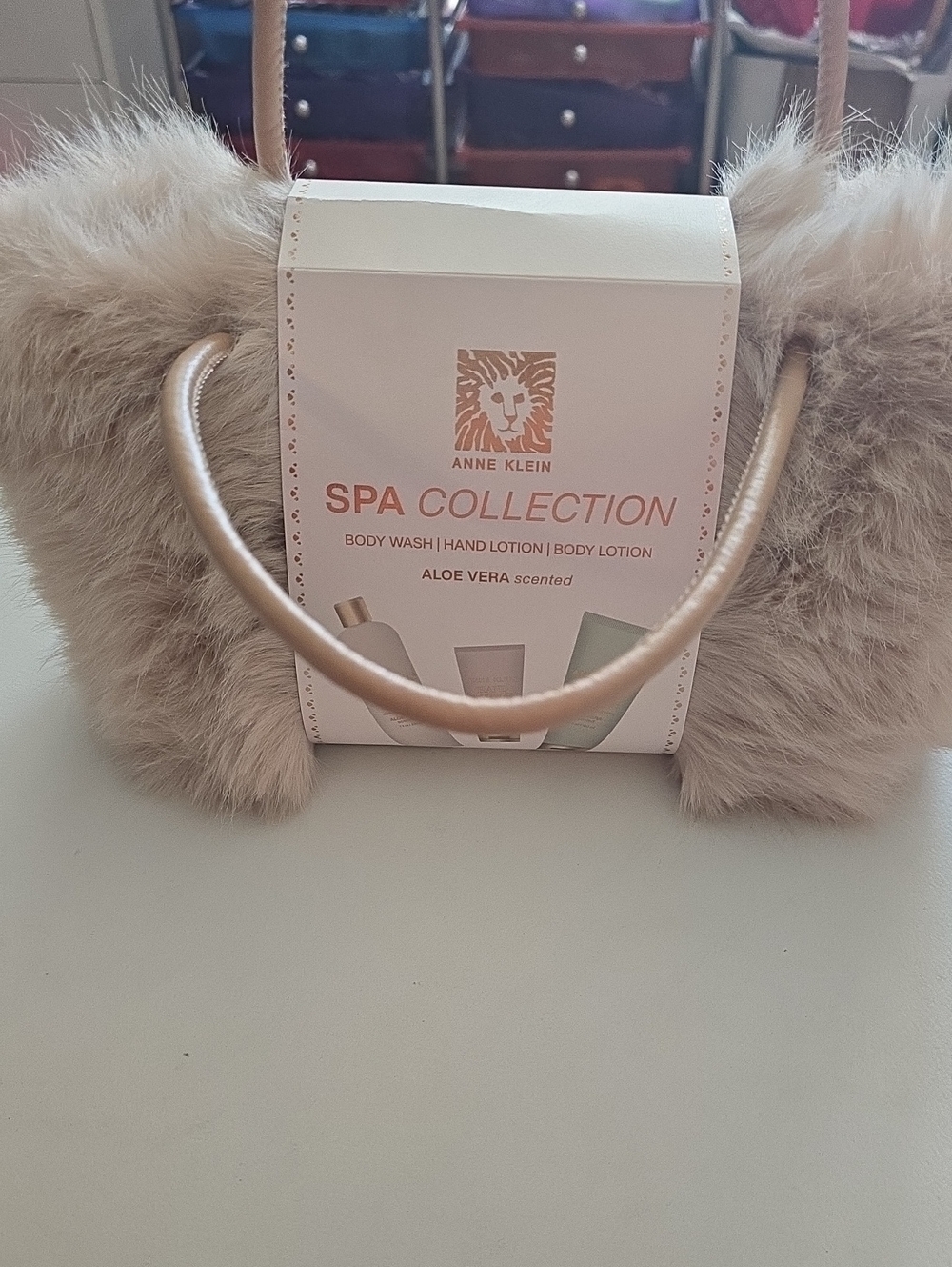 Anne Klein Plush Faux-Fur Mini Tote in Beige